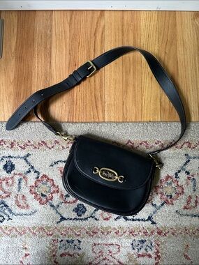 Coach Black Leather Saddle Bag with Gold Hardware